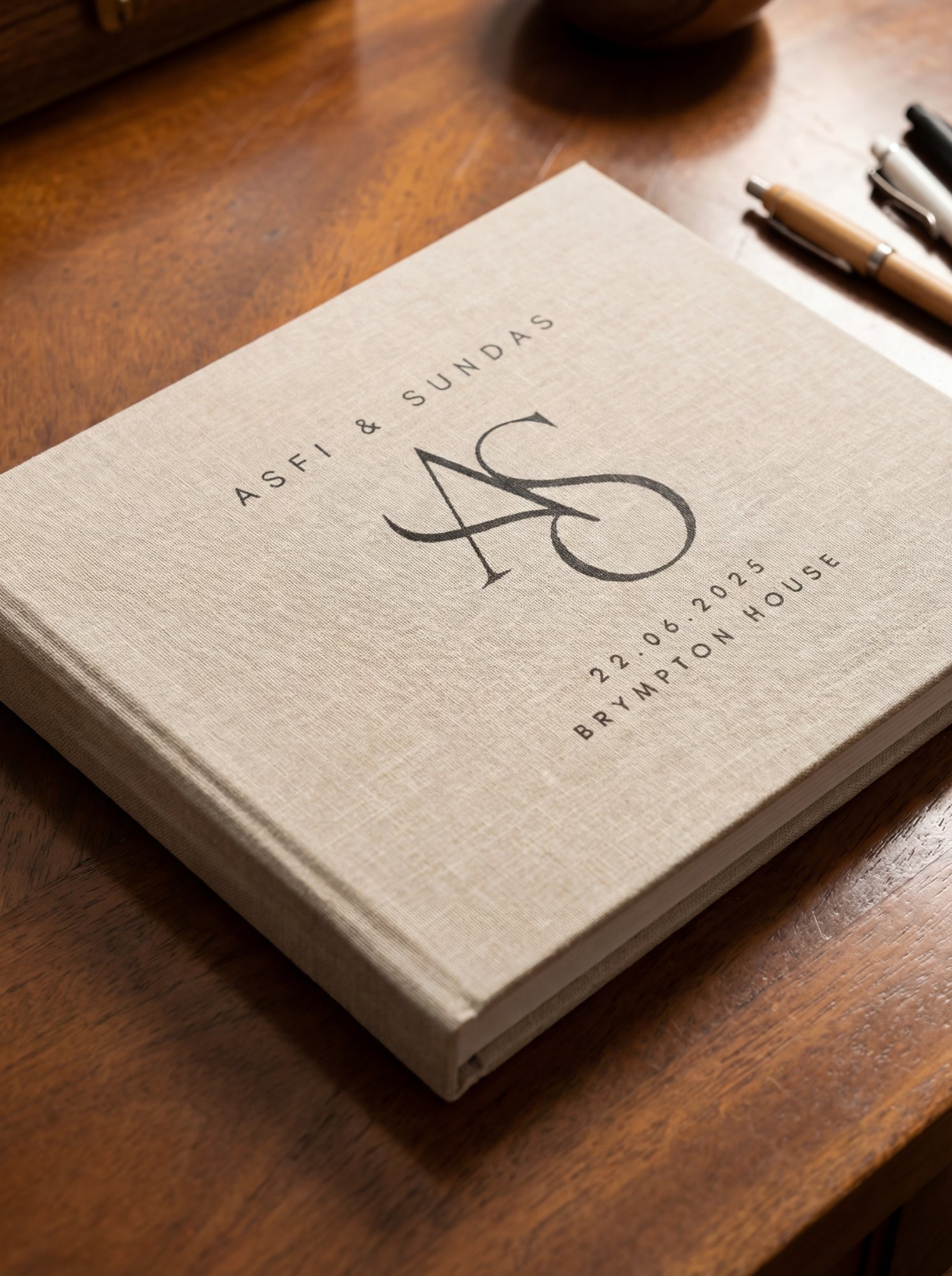 Luxury personalised linen guestbook by Hikaya